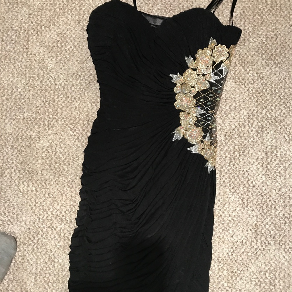 Black chiffon ruched dress (strapless)